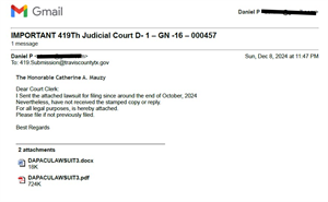 What Happened To Filing Of Lawsuit
Sent Certified Mail, Dissapeared!
NO REPLY