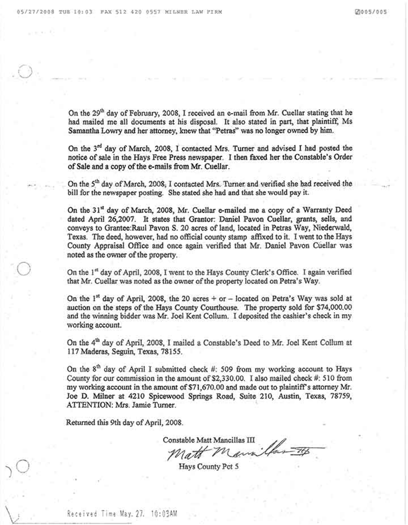 Warrant For Arrest Vs Jami Milner Turner
Illegal Sale of Land in Niederwald Texas
In Breach Of The Attorney Agreement.